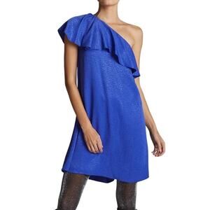 NWT Anthropologie Ruffled One-Shoulder Mini Dress in Blue, Size 12
